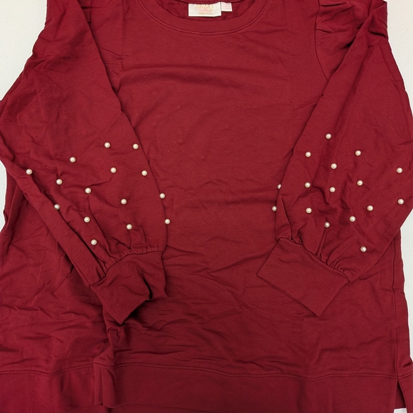 Women’s Pearl-Embellished Long Sleeve Top - Burgundy - Picture 4 of 7